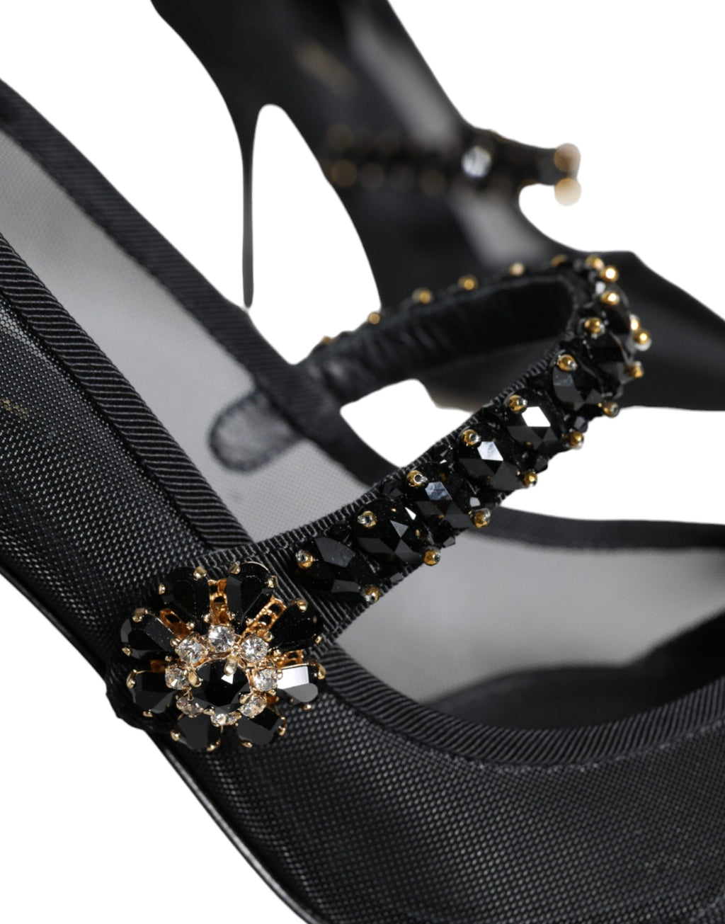 Dolce &amp; Gabbana Black Mesh Mary Jane Crystal Heel Pumps Shoes