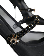 Dolce &amp; Gabbana Black Mesh Mary Jane Crystal Heel Pumps Shoes