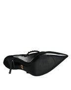 Dolce &amp; Gabbana Black Mesh Mary Jane Crystal Heel Pumps Shoes