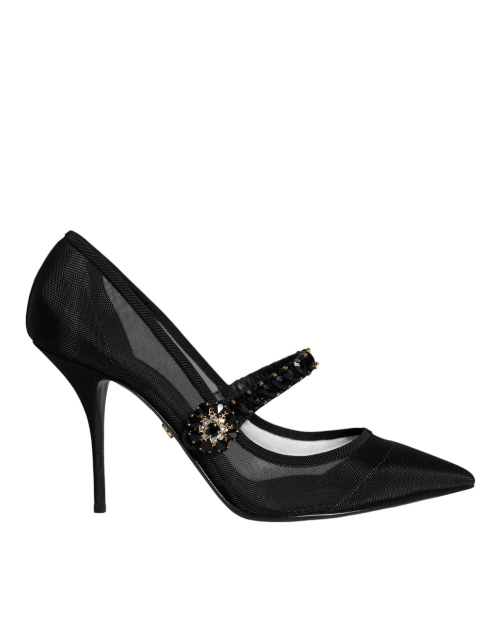 Dolce &amp; Gabbana Black Mesh Mary Jane Crystal Heel Pumps Shoes