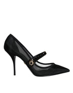 Dolce &amp; Gabbana Black Mesh Mary Jane Crystal Heel Pumps Shoes
