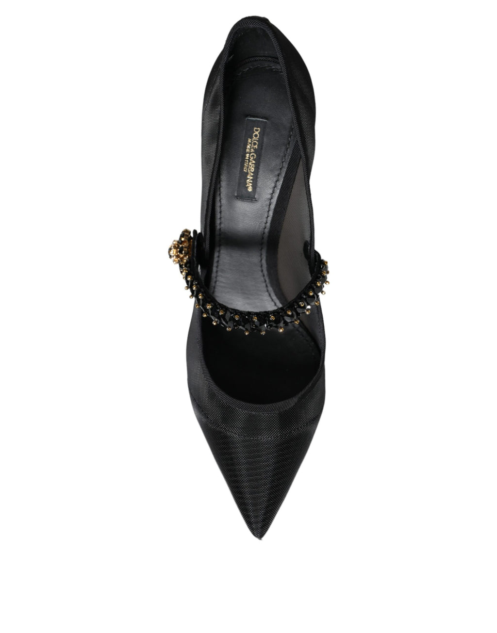 Dolce &amp; Gabbana Black Mesh Mary Jane Crystal Heel Pumps Shoes