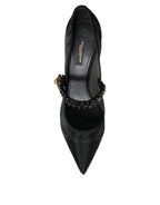 Dolce &amp; Gabbana Black Mesh Mary Jane Crystal Heel Pumps Shoes