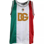 Dolce &amp; Gabbana White Green Sleeveless Top Italian Flag Basketball T-shirt
