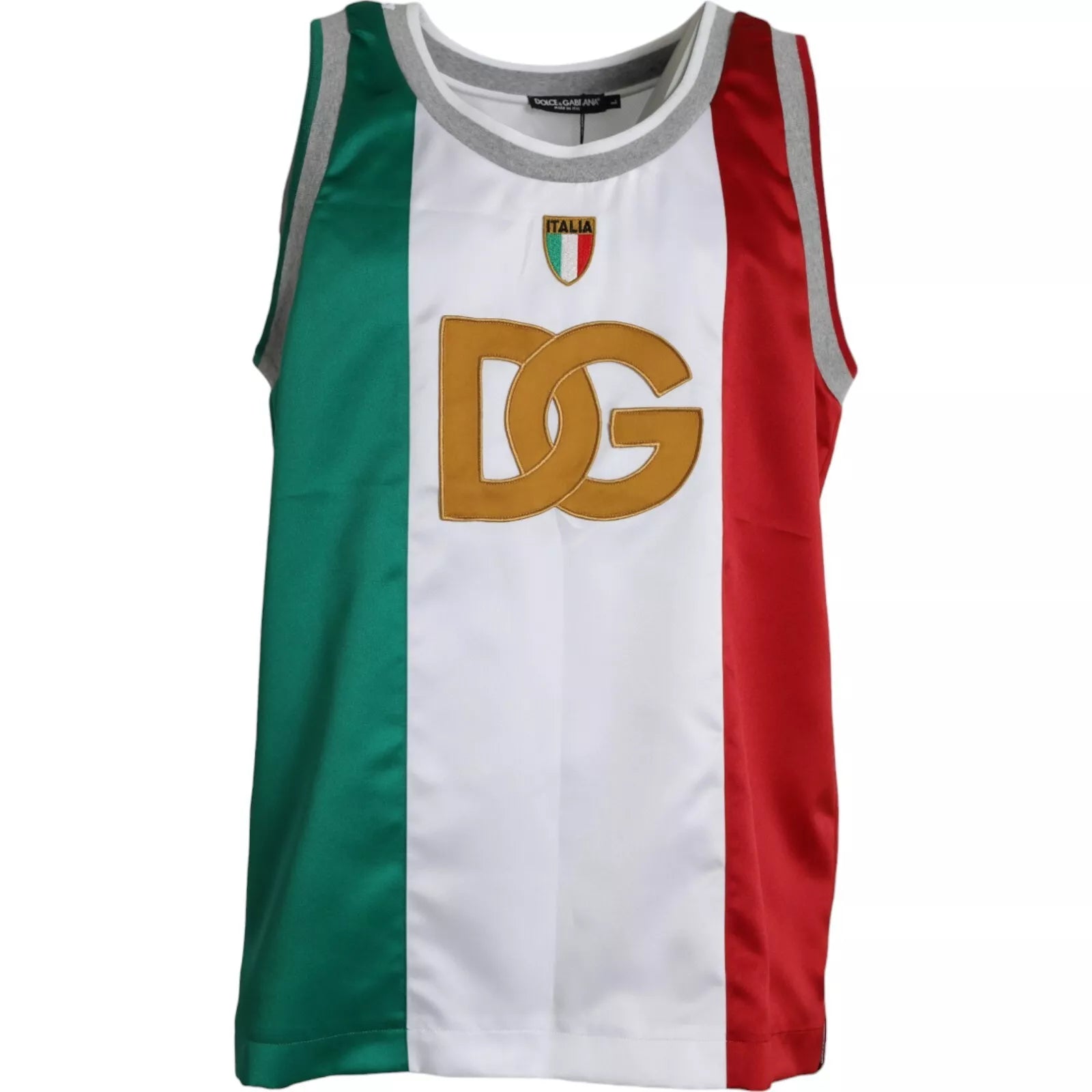 Dolce &amp; Gabbana White Green Sleeveless Top Italian Flag Basketball T-shirt