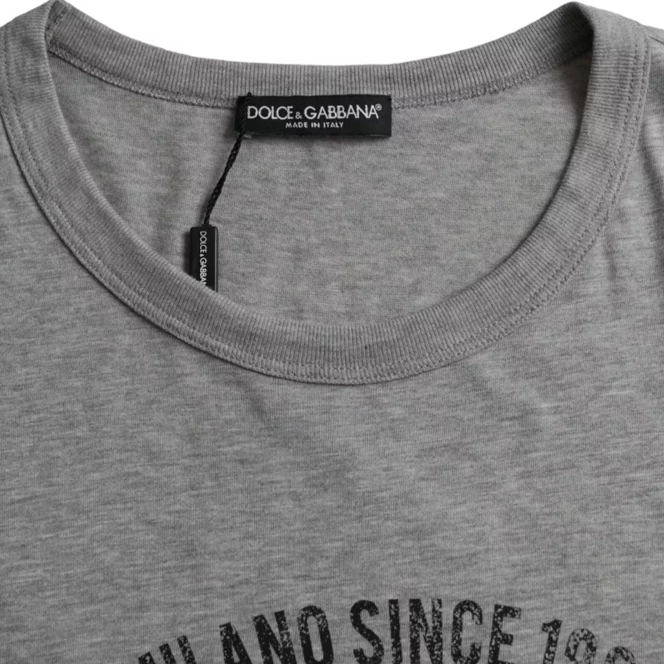 Dolce &amp; Gabbana Gray Graphic Print Cotton Round Neck T-shirt