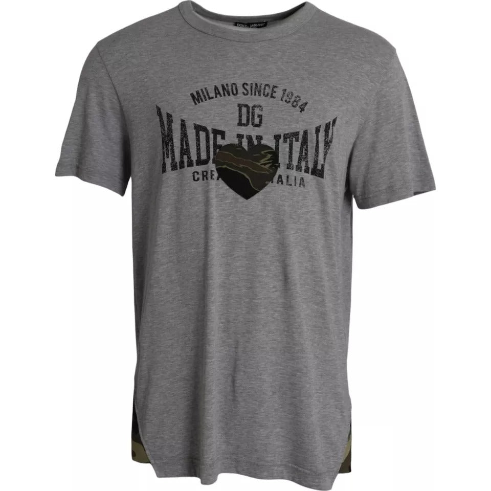 Dolce &amp; Gabbana Gray Graphic Print Cotton Round Neck T-shirt