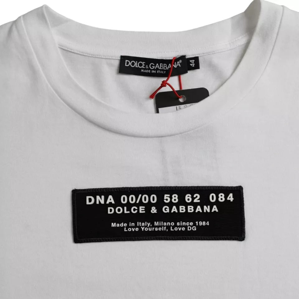 Dolce &amp; Gabbana White Cotton DG Applique Men Casual T-shirt