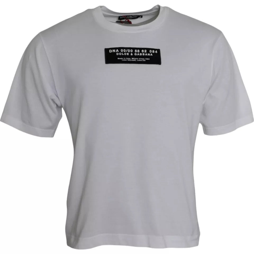 Dolce &amp; Gabbana White Cotton DG Applique Men Casual T-shirt