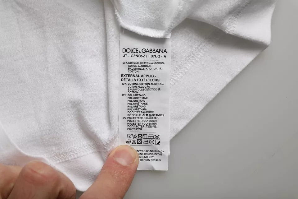 Dolce &amp; Gabbana White Cotton DG Applique Men Casual T-shirt