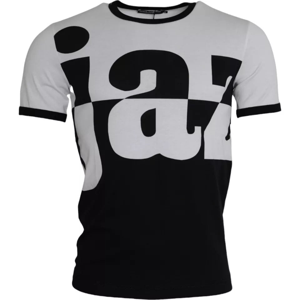 Dolce &amp; Gabbana Black White Jazz Print Cotton Short Sleeves T-shirt
