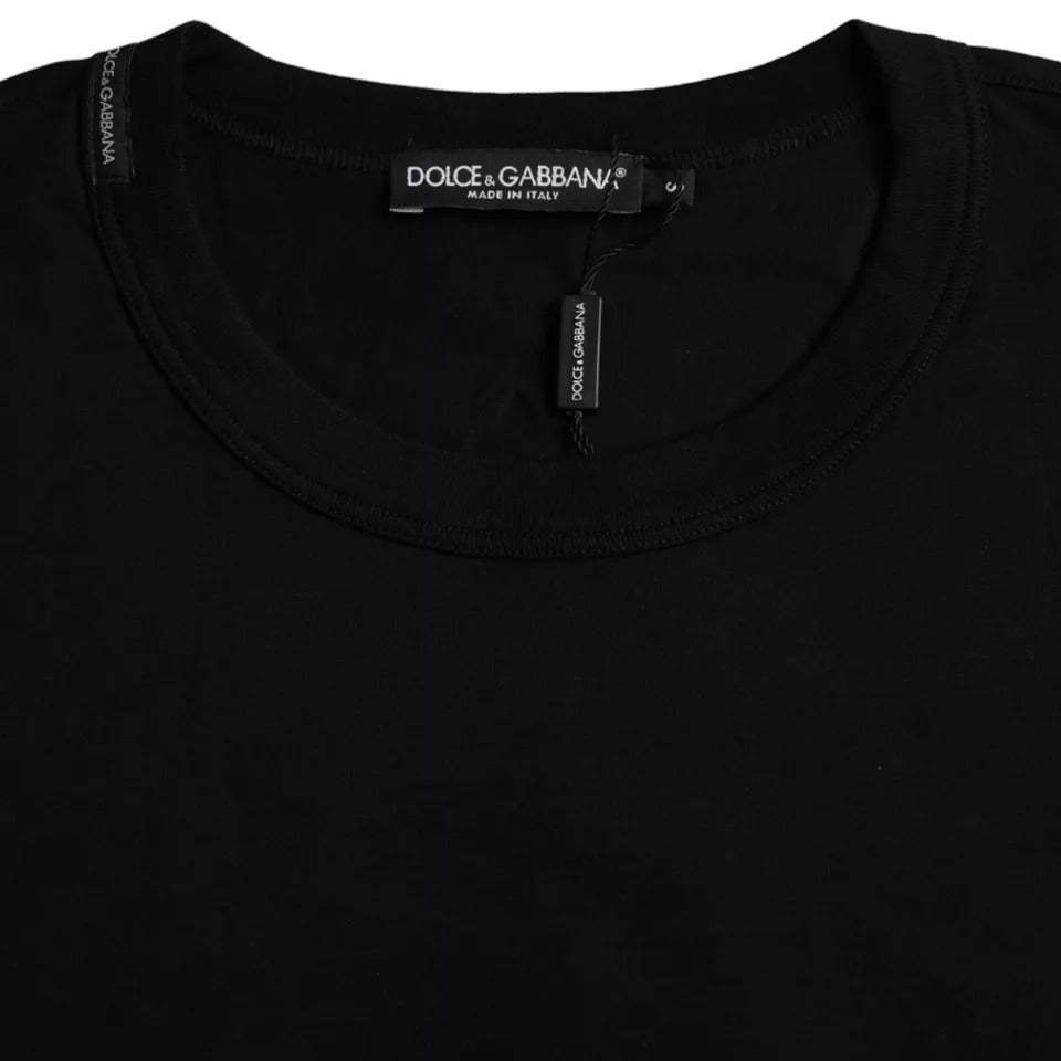 Dolce &amp; Gabbana Black Logo Embossed Cotton Crew Neck T-shirt