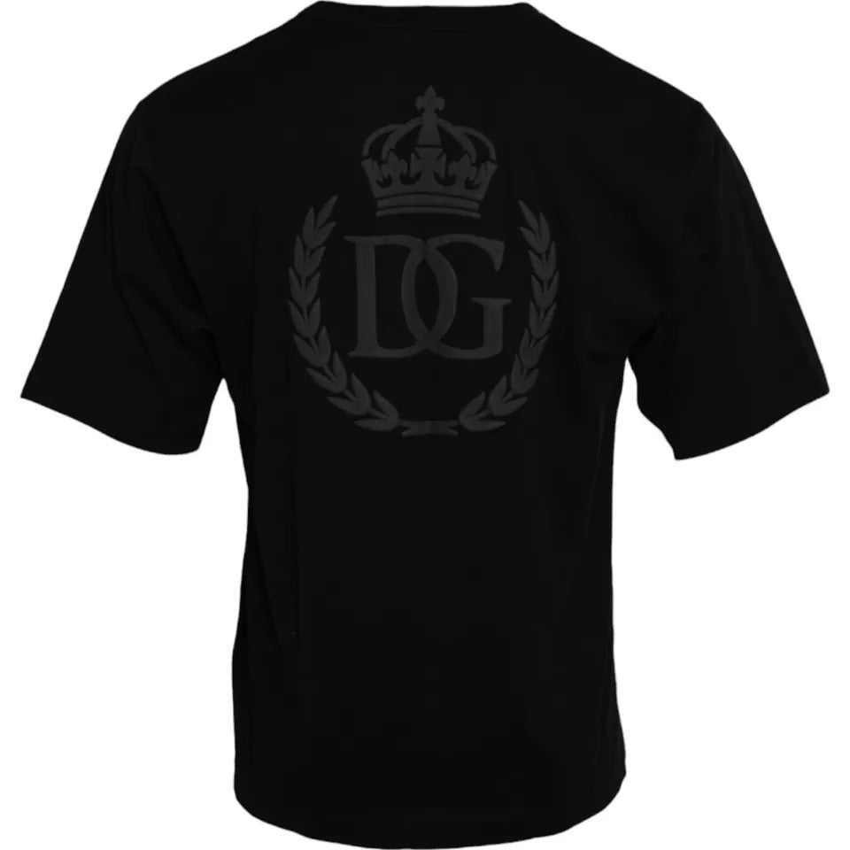 Dolce &amp; Gabbana Black Logo Embossed Cotton Crew Neck T-shirt