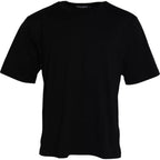 Dolce &amp; Gabbana Black Logo Embossed Cotton Crew Neck T-shirt