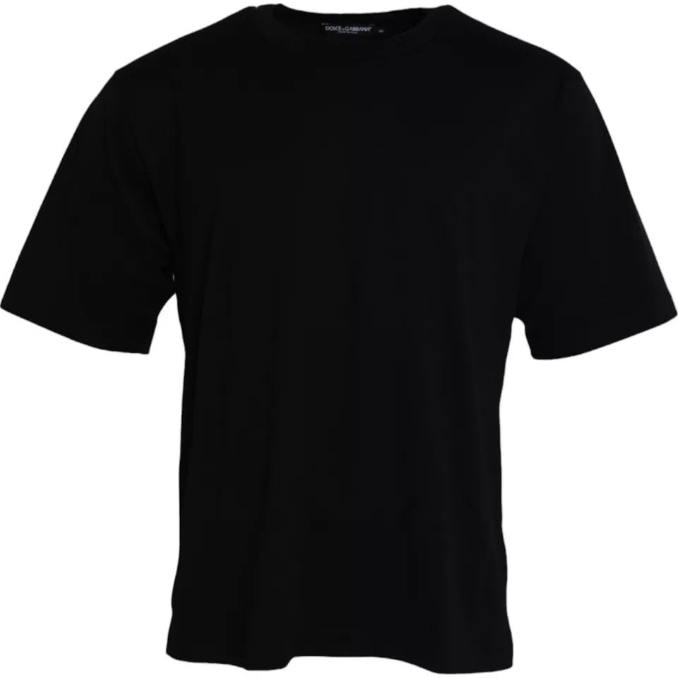 Dolce &amp; Gabbana Black Logo Embossed Cotton Crew Neck T-shirt