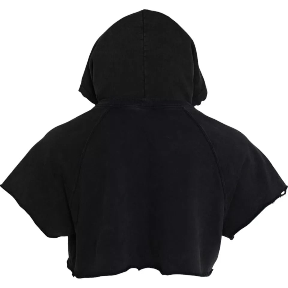 Dolce &amp; Gabbana Black Cotton Hooded Short Sleeves Cropped T-shirt