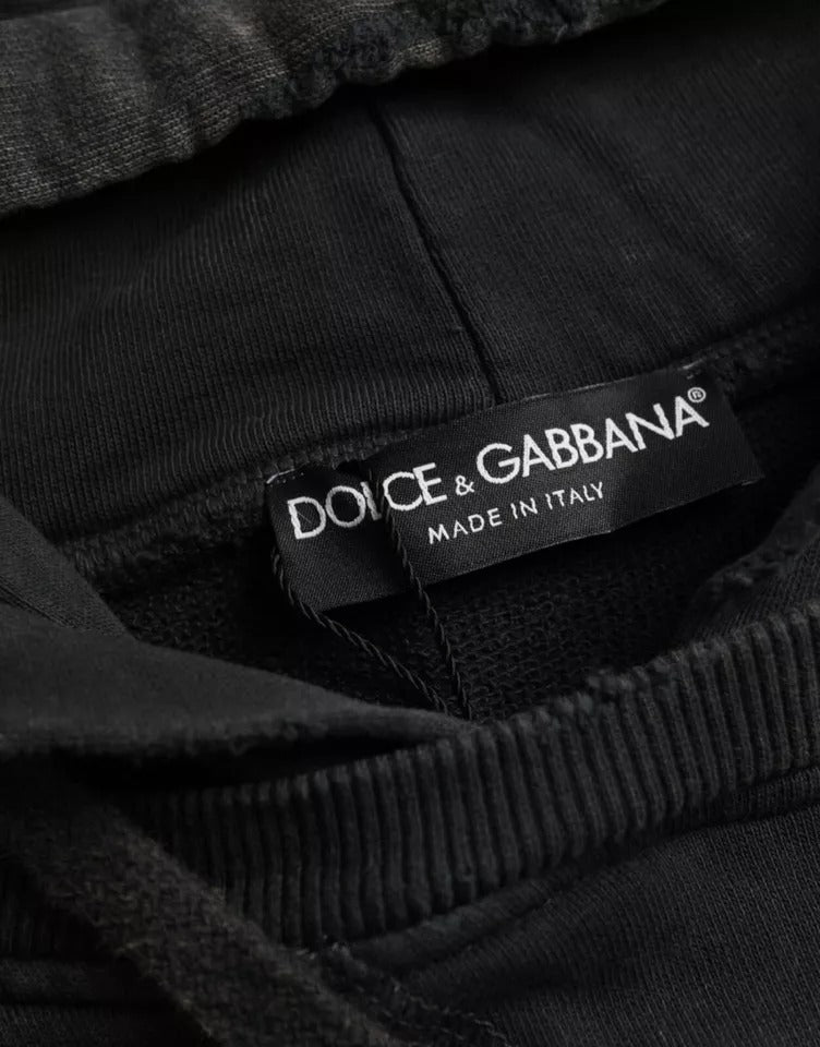 Dolce &amp; Gabbana Black Cotton Hooded Short Sleeves Cropped T-shirt