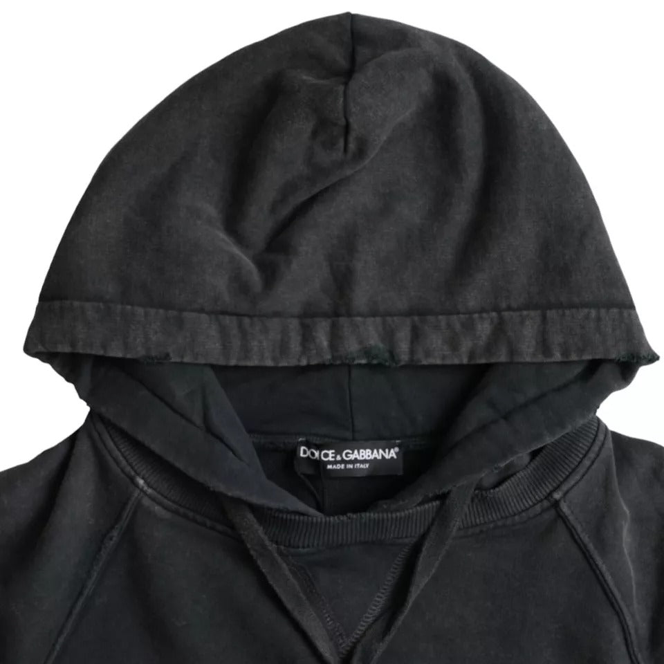 Dolce &amp; Gabbana Black Cotton Hooded Short Sleeves Cropped T-shirt