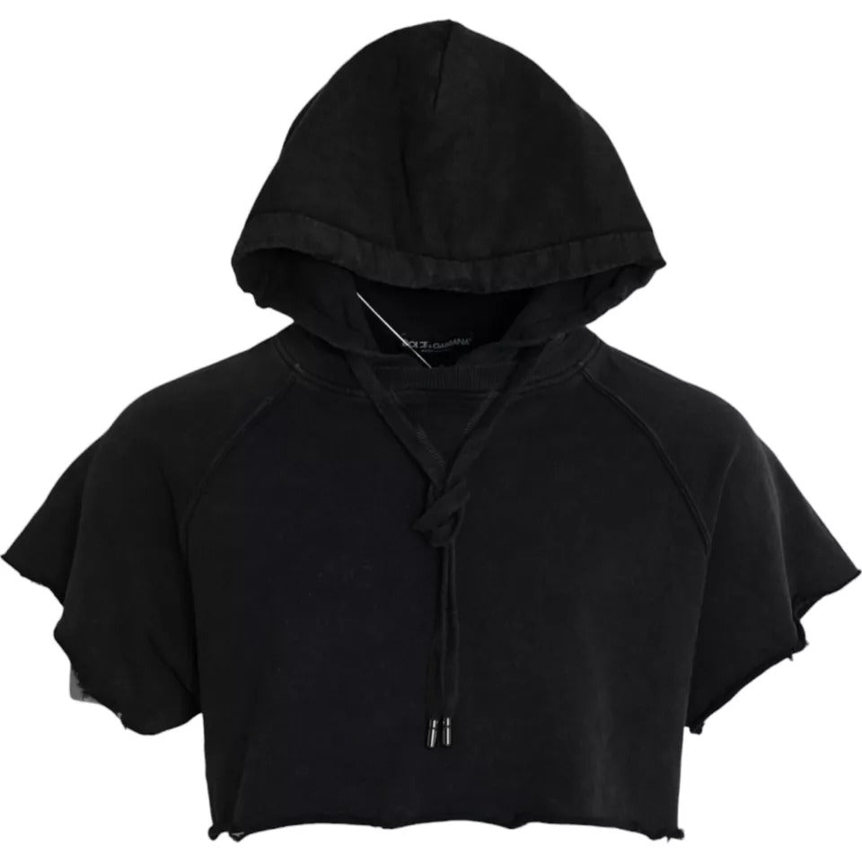 Dolce &amp; Gabbana Black Cotton Hooded Short Sleeves Cropped T-shirt