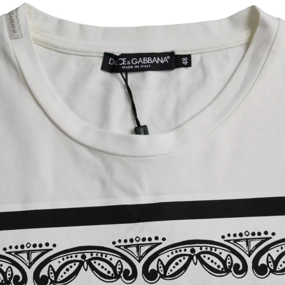 Dolce &amp; Gabbana White Bandana Print Cotton Short Sleeves Men T-shirt