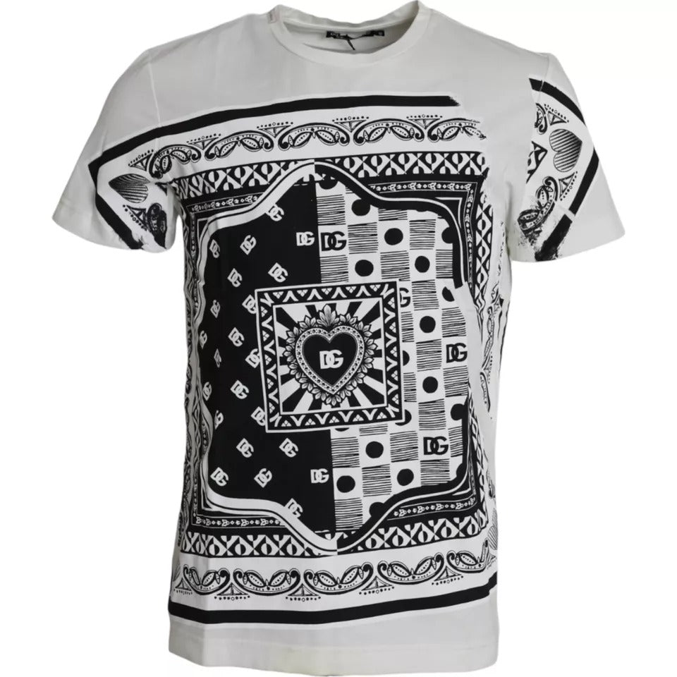 Dolce &amp; Gabbana White Bandana Print Cotton Short Sleeves Men T-shirt