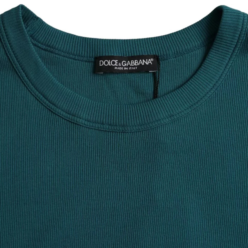 Dolce &amp; Gabbana Blue Green Cotton Round Neck Short Sleeves T-shirt