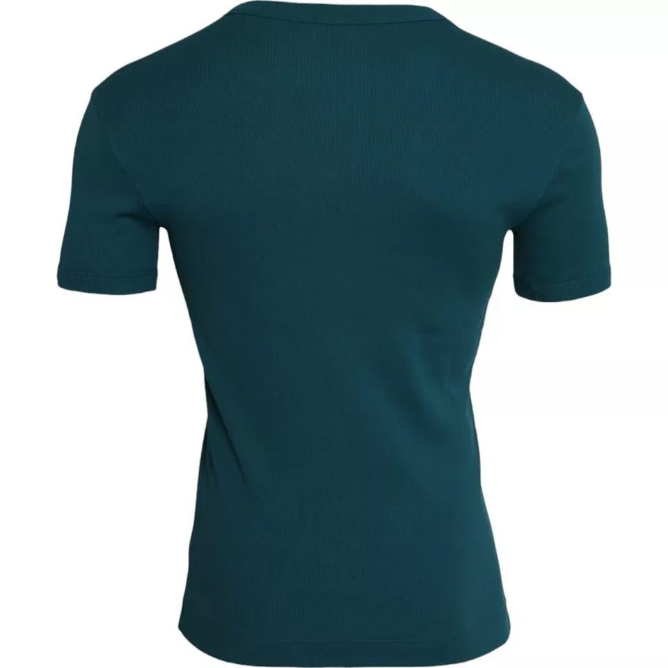 Dolce &amp; Gabbana Blue Green Cotton Round Neck Short Sleeves T-shirt