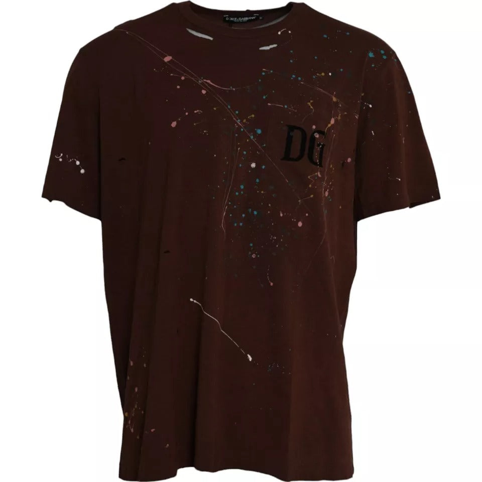 Dolce &amp; Gabbana Brown Color Splash Cotton Crew Neck T-shirt