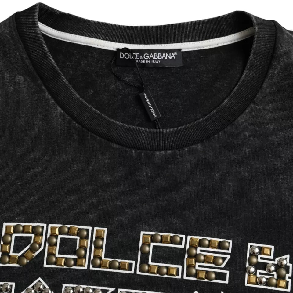 Dolce &amp; Gabbana Black Logo Print Cotton Crewneck Men T-shirt