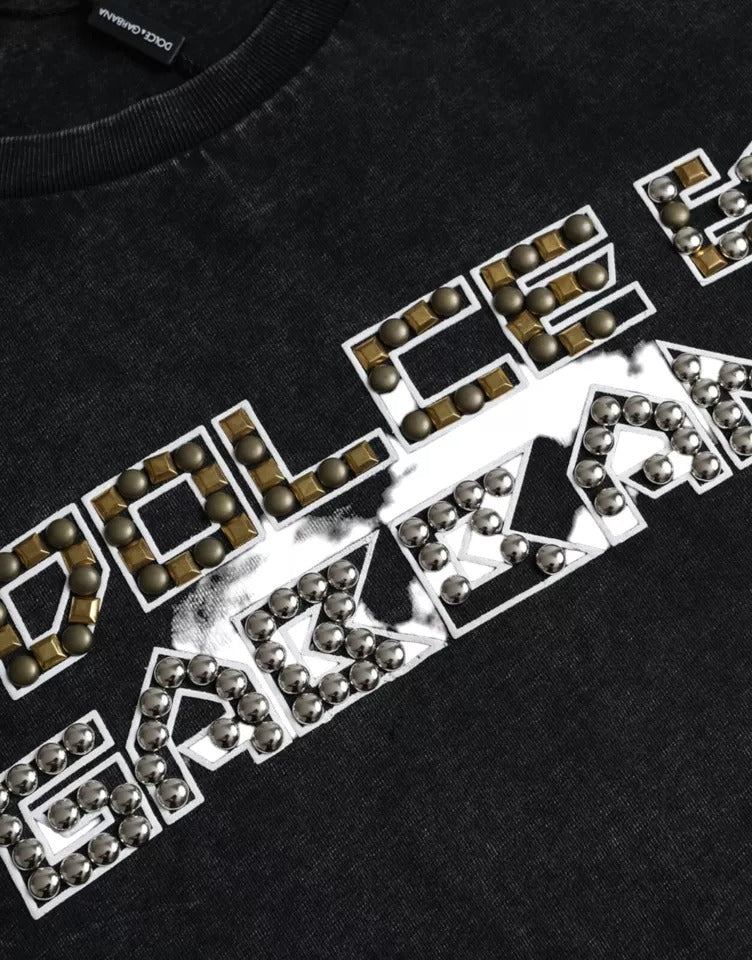 Dolce &amp; Gabbana Black Logo Print Cotton Crewneck Men T-shirt