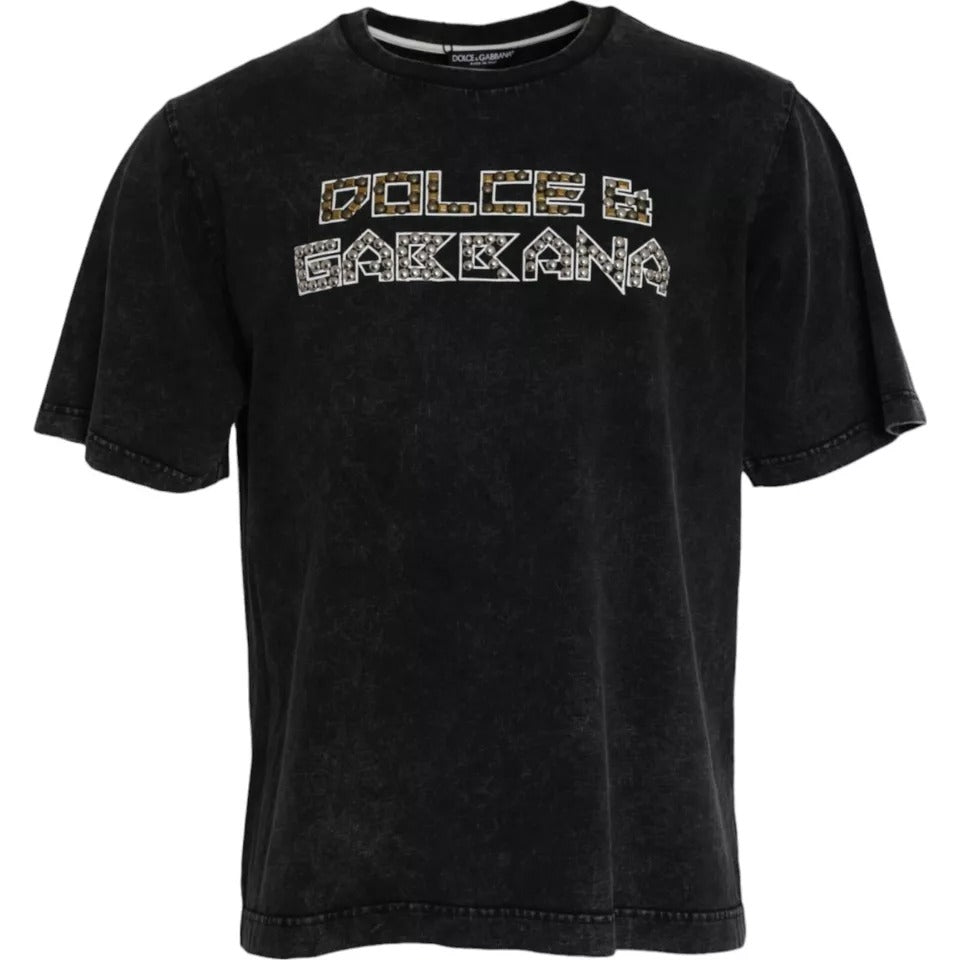Dolce &amp; Gabbana Black Logo Print Cotton Crewneck Men T-shirt