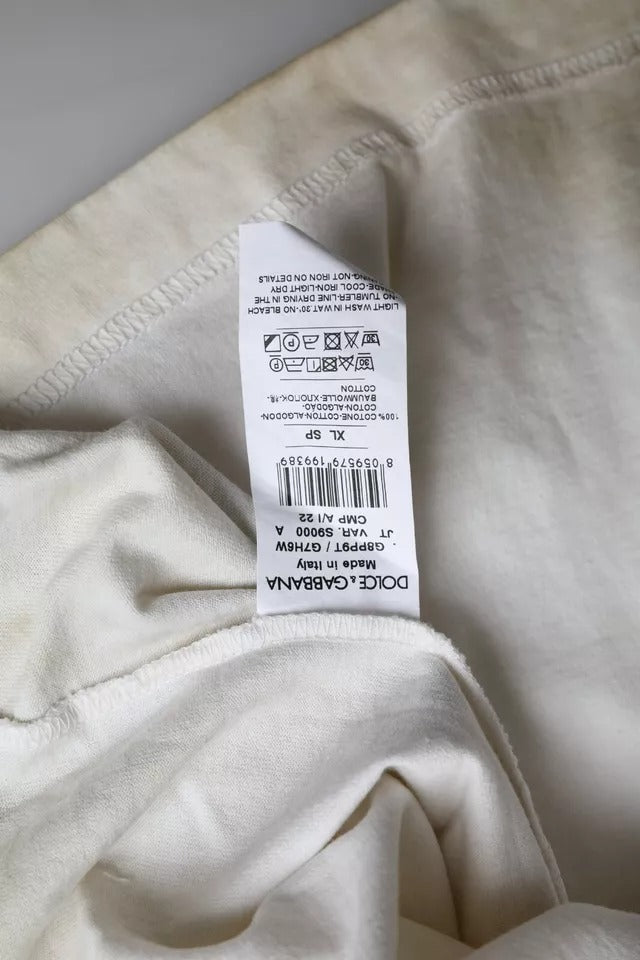 Dolce &amp; Gabbana Off White Logo Cotton Crew Neck T-shirt