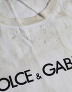 Dolce &amp; Gabbana Off White Logo Cotton Crew Neck T-shirt