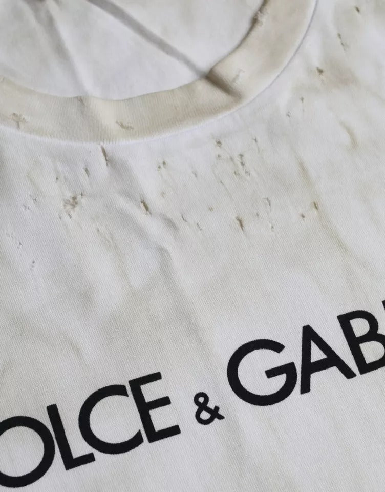 Dolce &amp; Gabbana Off White Logo Cotton Crew Neck T-shirt