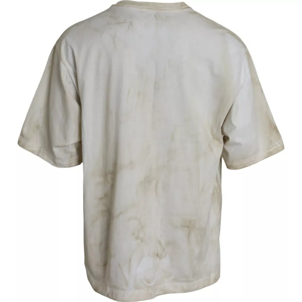 Dolce &amp; Gabbana Off White Logo Cotton Crew Neck T-shirt