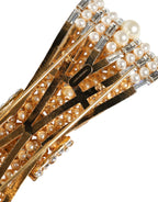 Dolce &amp; Gabbana Gold Tone Brass Bow Crystal FauxPearl Embellished Brooch