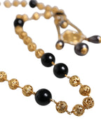 Dolce &amp; Gabbana Gold Chain Brass Black Beaded Rosary Style Necklace
