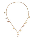Dolce &amp; Gabbana Gold Tone Brass Chain Religious Cross Pendant Necklace