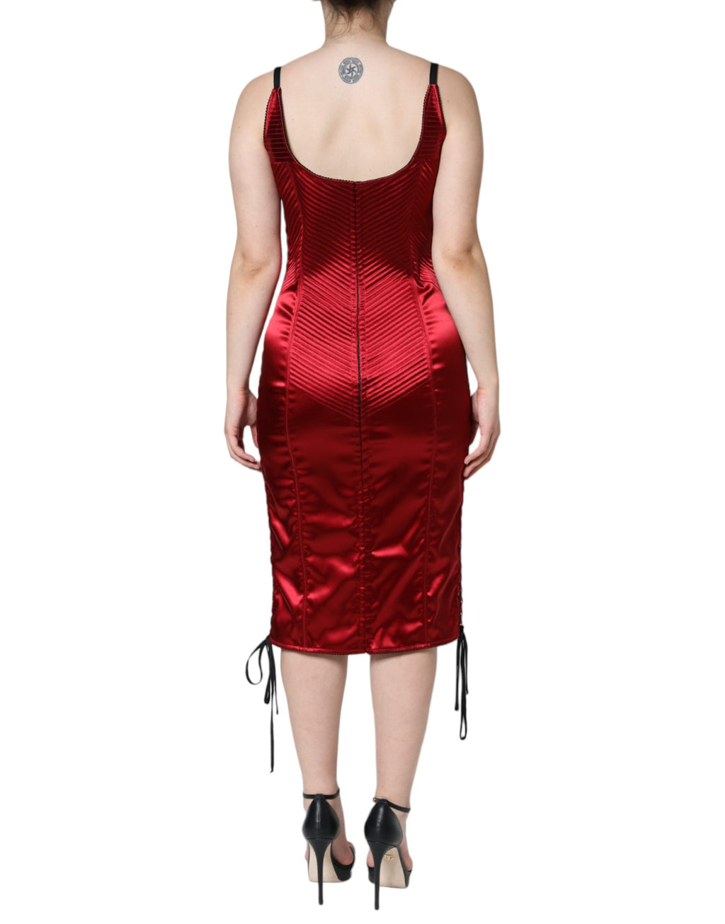 Dolce &amp; Gabbana Red Bustier Corset Lace Bodycon Midi Dress