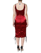 Dolce &amp; Gabbana Red Bustier Corset Lace Bodycon Midi Dress