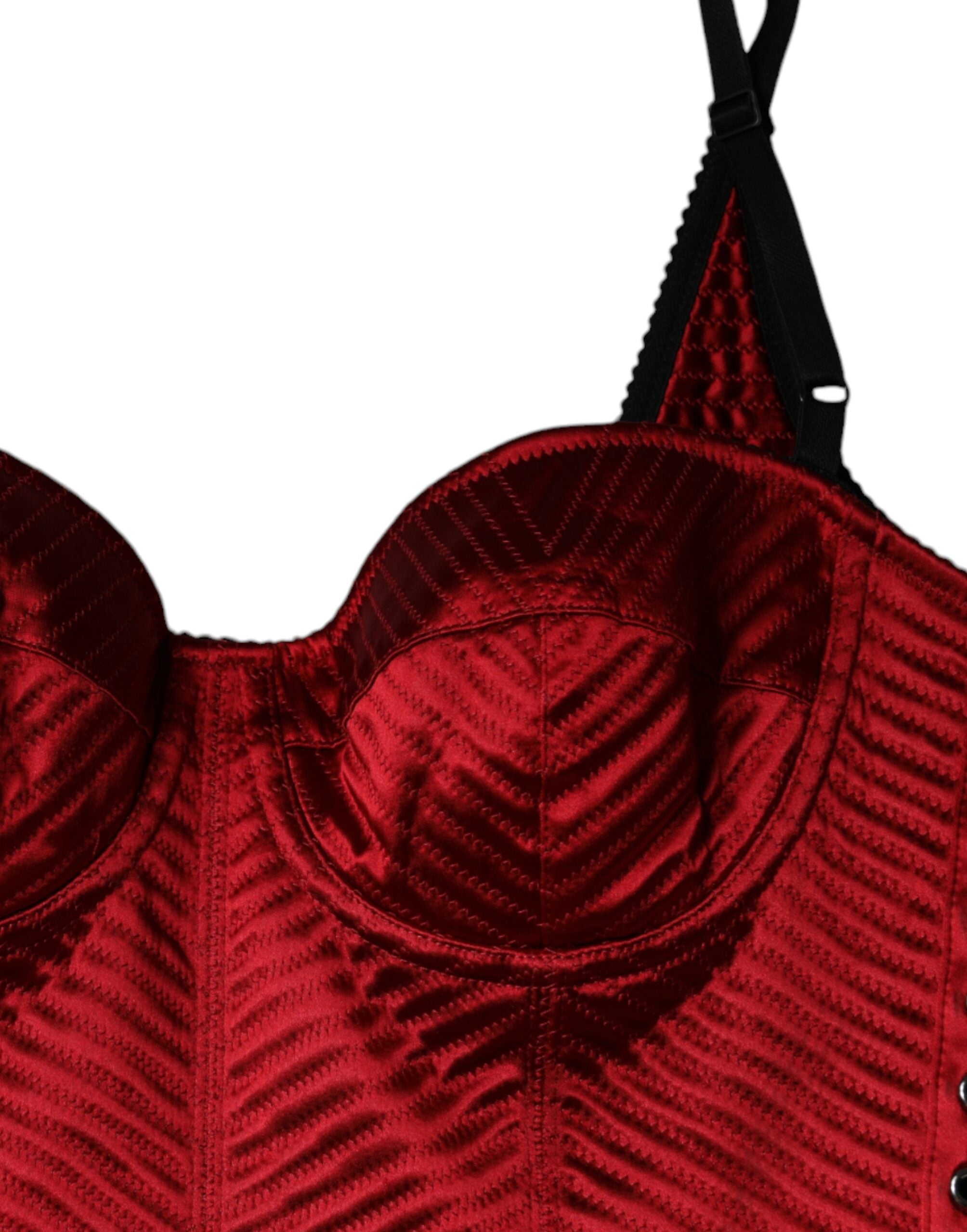 Dolce &amp; Gabbana Red Bustier Corset Lace Bodycon Midi Dress