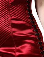 Dolce &amp; Gabbana Red Bustier Corset Lace Bodycon Midi Dress