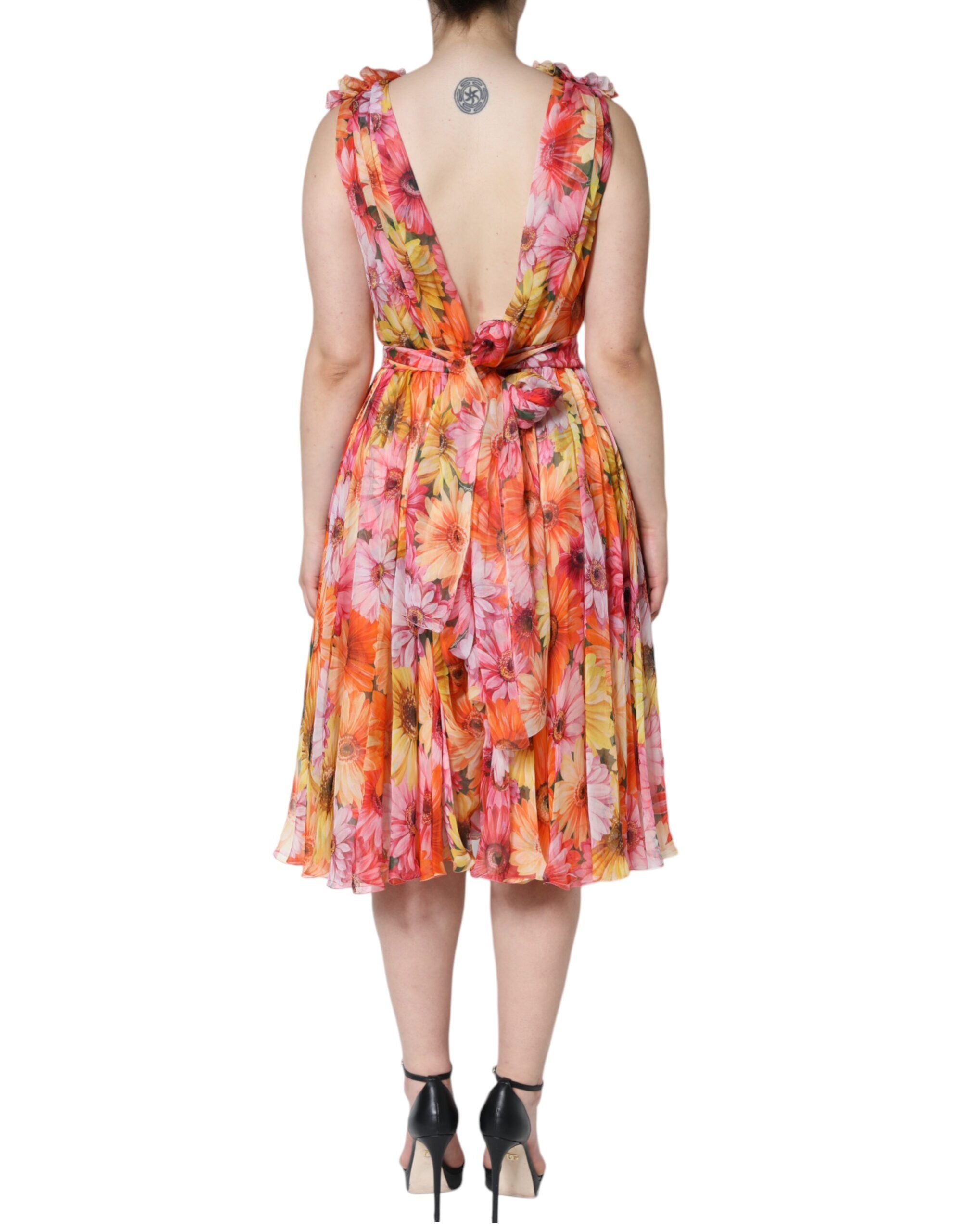 Dolce &amp; Gabbana Multicolor Floral Sleeveless V-neck Midi Dress