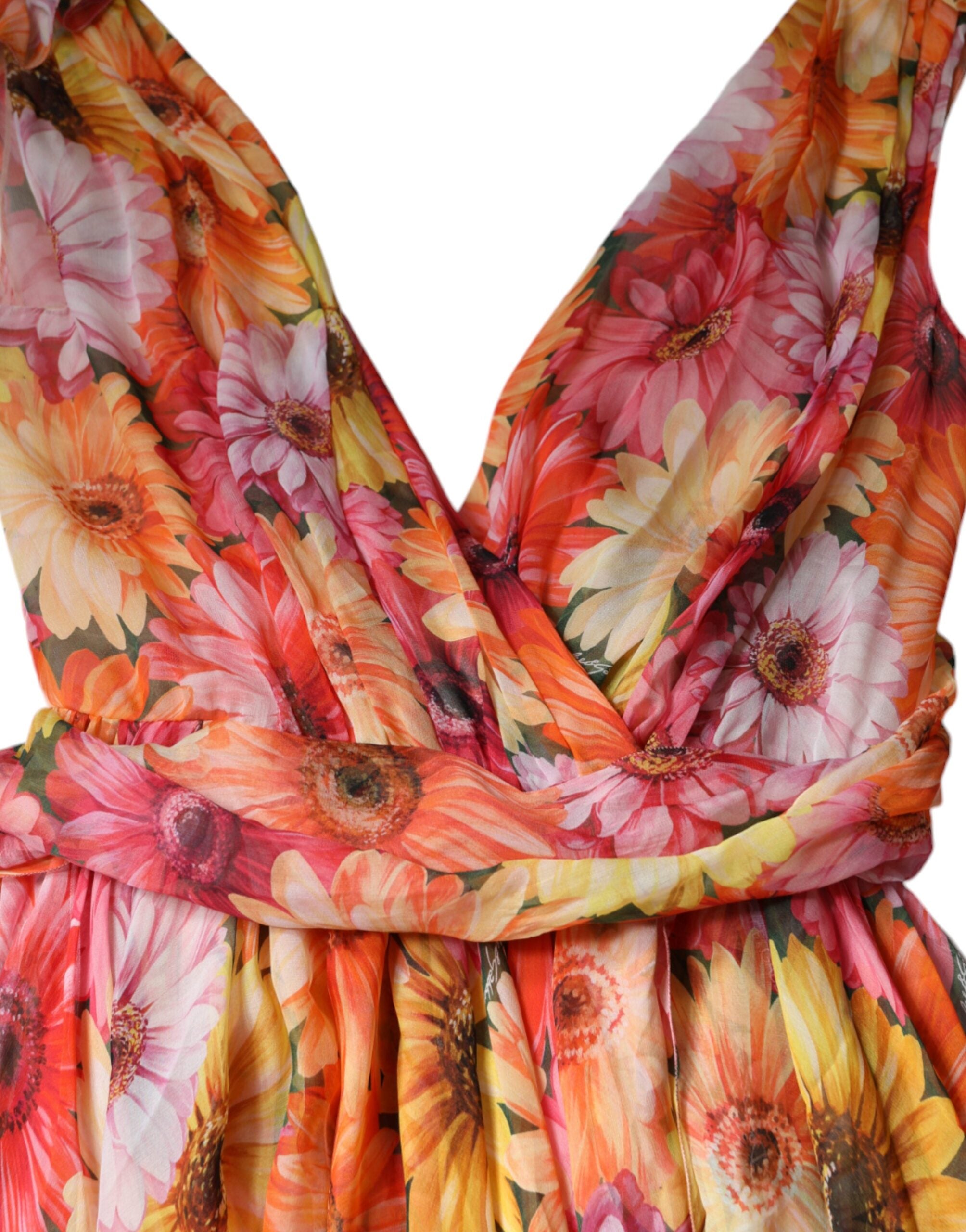 Dolce &amp; Gabbana Multicolor Floral Sleeveless V-neck Midi Dress