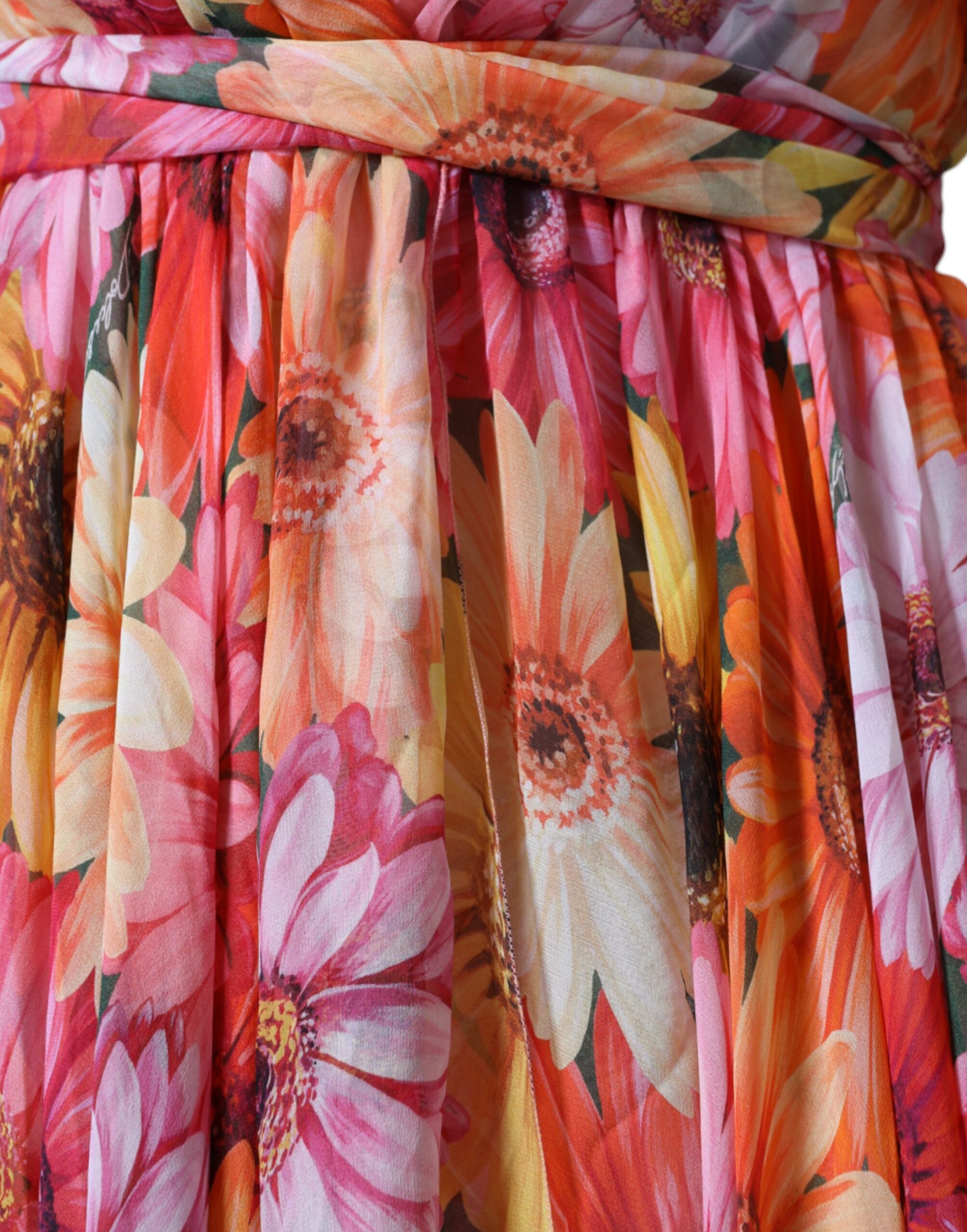 Dolce &amp; Gabbana Multicolor Floral Sleeveless V-neck Midi Dress