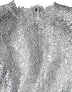 Dolce &amp; Gabbana Silver Floral Lace Bodycon Sheath Midi Dress