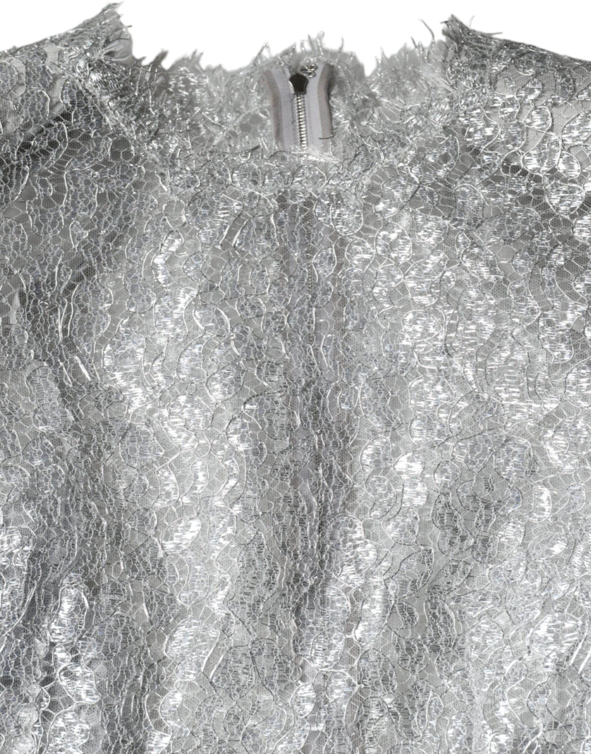 Dolce &amp; Gabbana Silver Floral Lace Bodycon Sheath Midi Dress