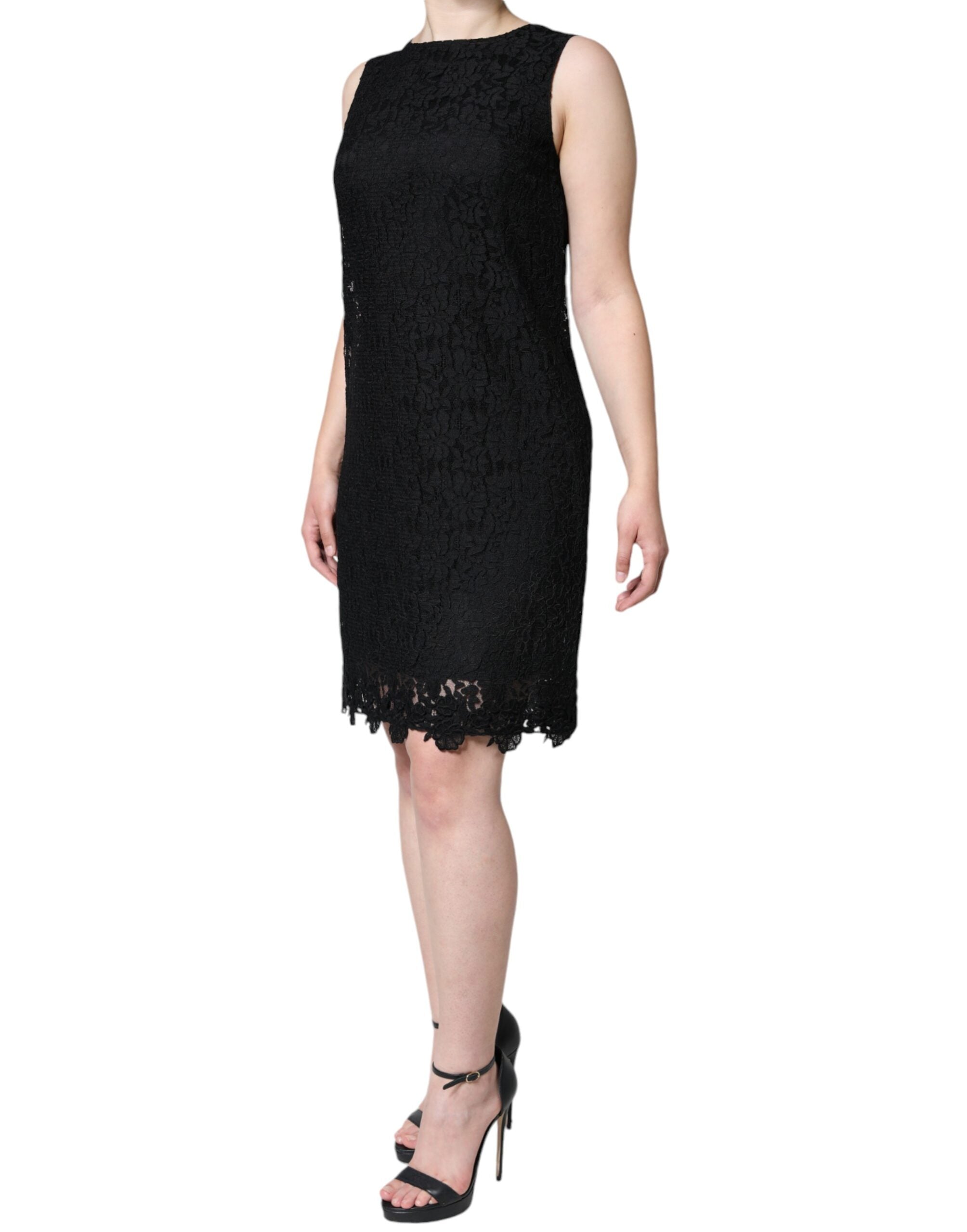Dolce &amp; Gabbana Black Floral Lace Sheath Sleeveless Mini Dress