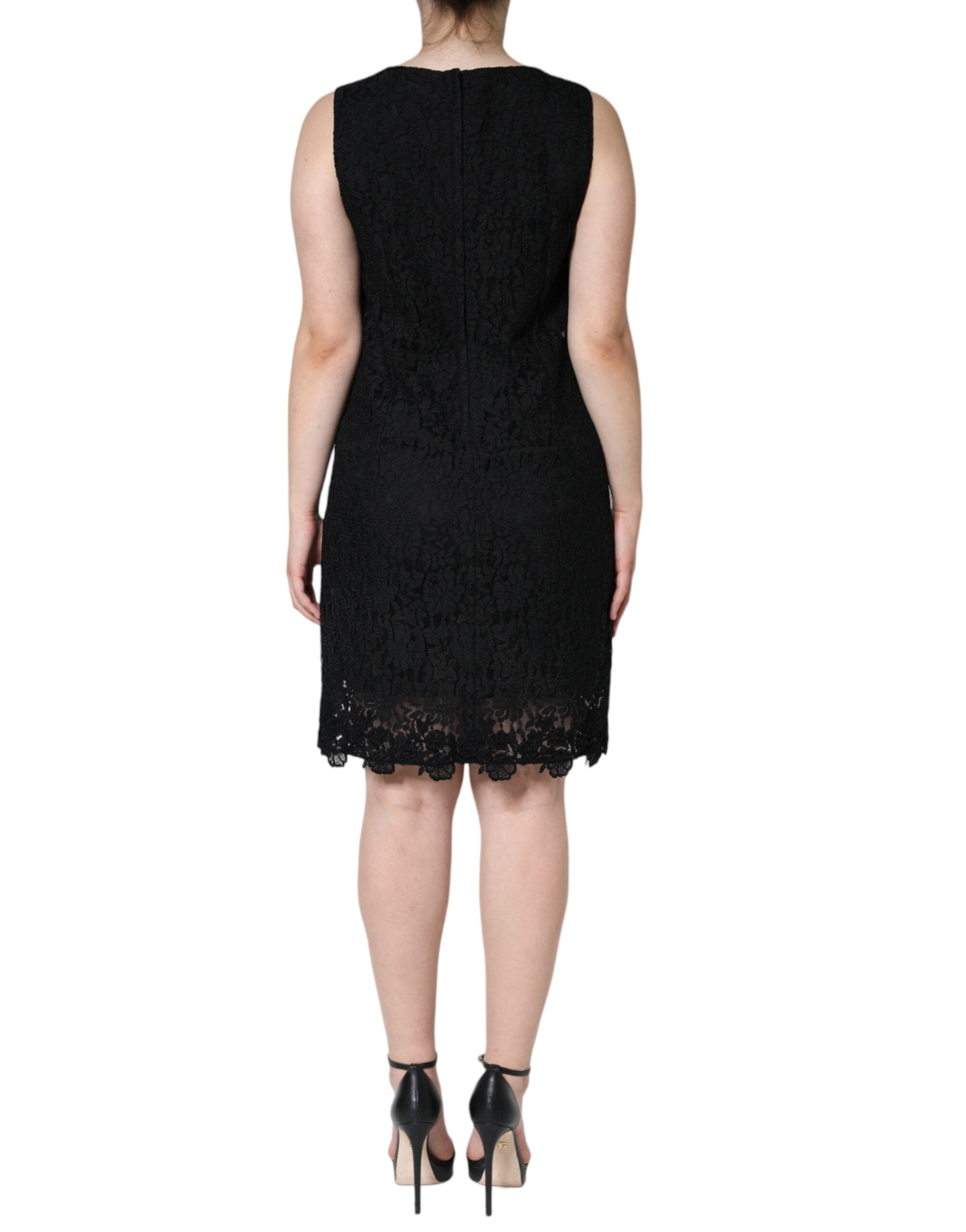 Dolce &amp; Gabbana Black Floral Lace Sheath Sleeveless Mini Dress