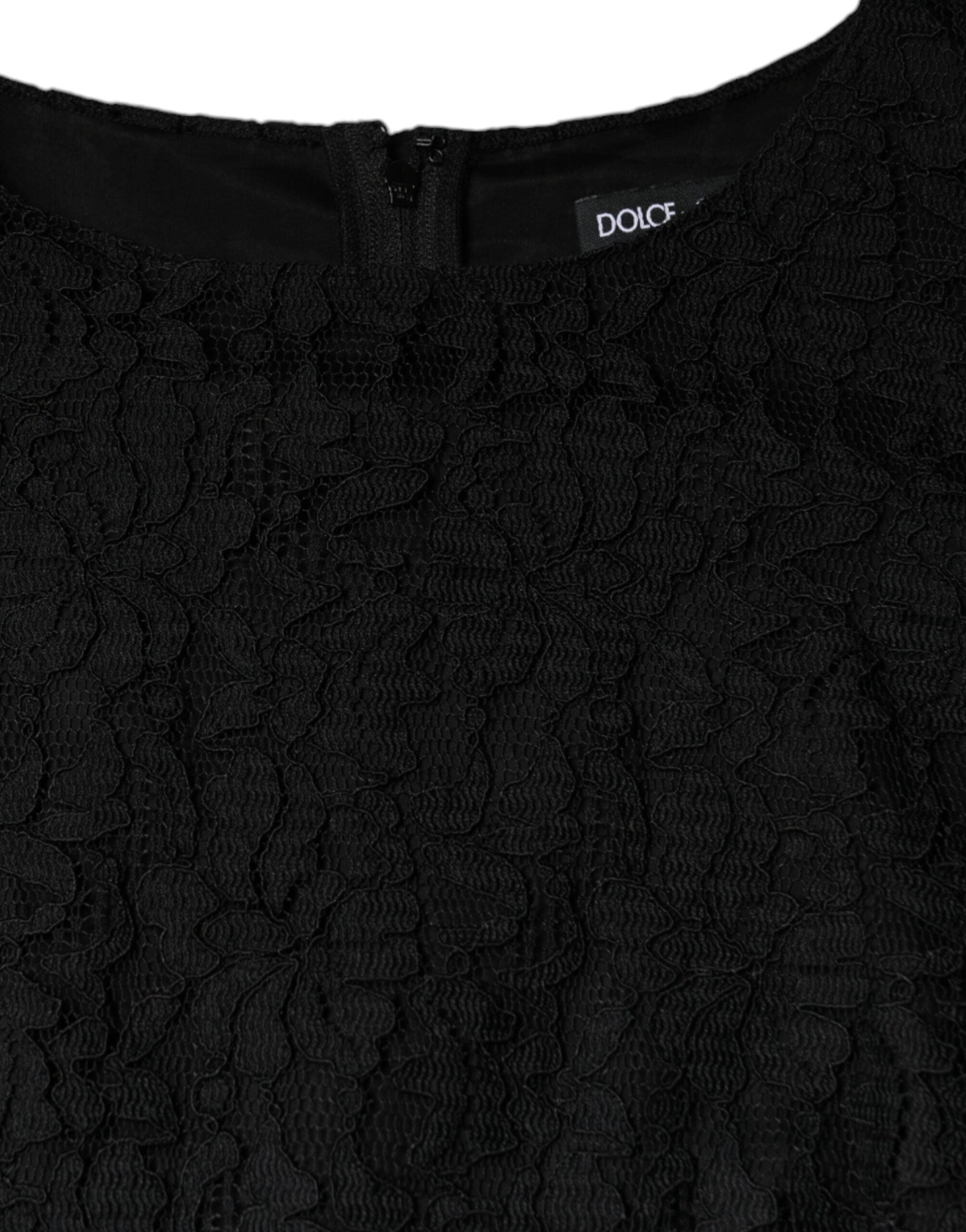 Dolce &amp; Gabbana Black Floral Lace Sheath Sleeveless Mini Dress